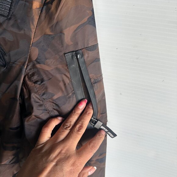 XRAY Jeans Brown Camouflage Bomber Jacket W/ Faux Fur Collar & Patches Size M - Picture 12 of 13